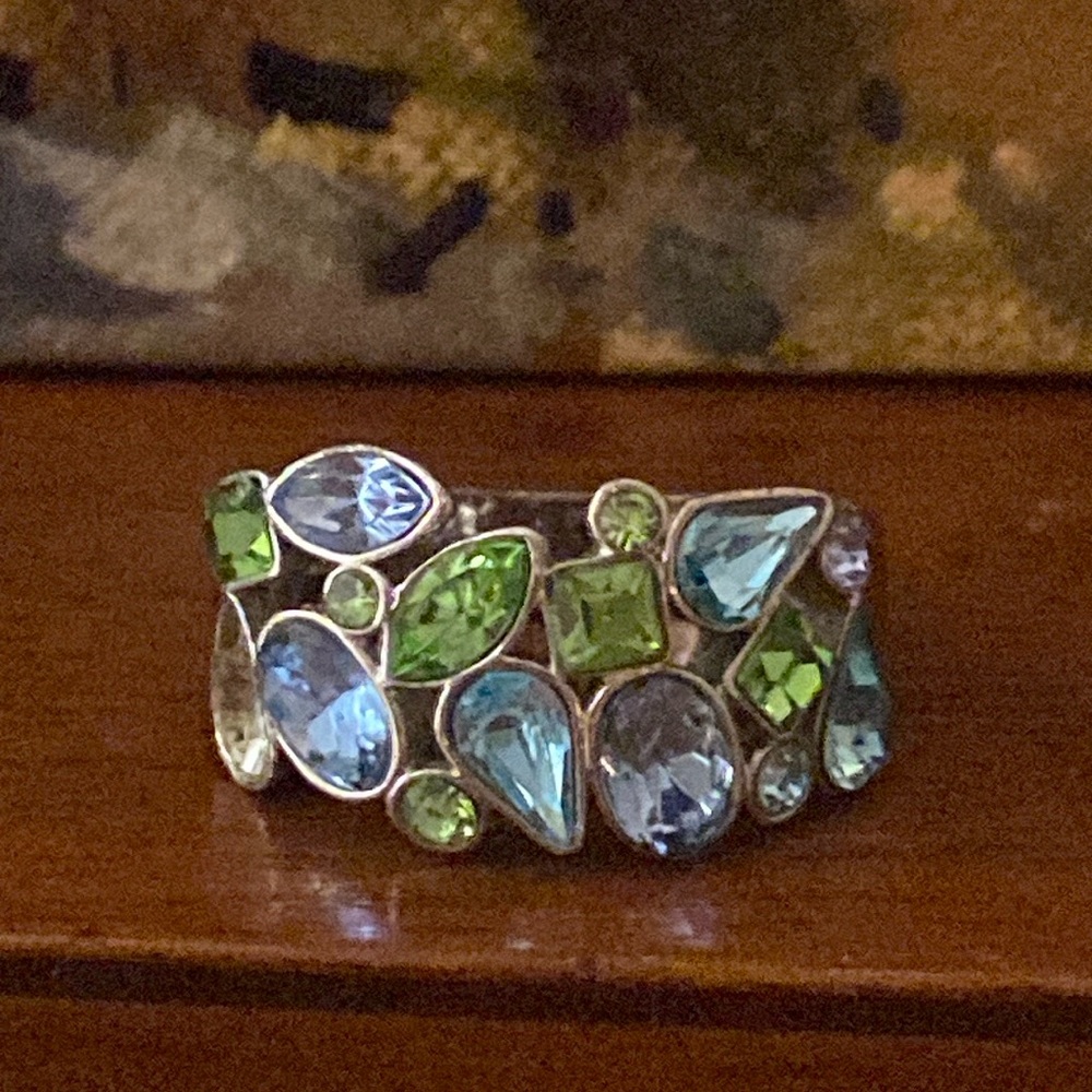 Lis Sophia blue and green gem silver tone size 7 ring